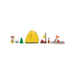 PlanToys Camping Set – Pretend Play Set with Tent, Camper, Lantern, Sleeping Bag and Campfire, Ages 3+ - view 3