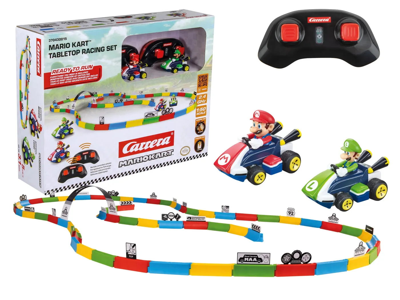 carrera-430015-1.webp Carrera Mario Kart Tabletop Racing Set - Mario and Luigi, Mini RC Cars, Multicolour, for Kids Ages 6+