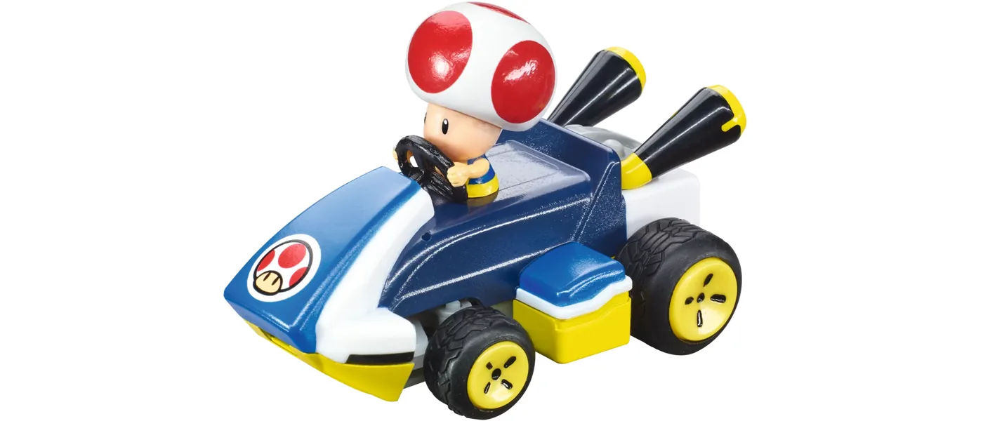 carrera-430035-1.webp Carrera Mario Kart Mini RC Toad Kart Remote Control Car, Scale 1:50, 2.4 GHz, Rechargeable, Multicolour for Kids Ages 6+