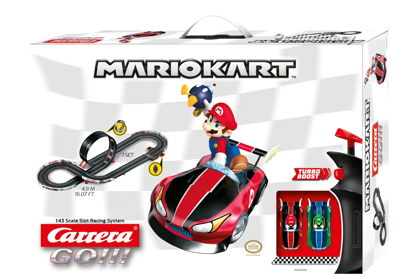 carrera-62509-1.webp Carrera GO!!! Mario Kart Wii Slot Car Set, Track Length 4.9 m, Scale 1:43, Winged Karts with Mario and Luigi, Kids Ages 6+