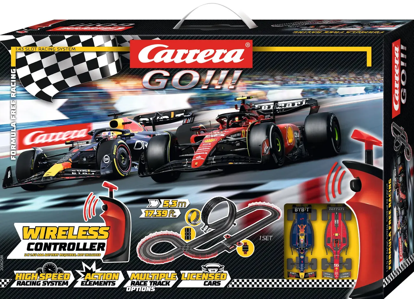 carrera-62581-1.webp Carrera GO!!! Formula Free Racing Wireless Slot Car Racing Set, Track Length 5.3 m, for Kids Ages 6+