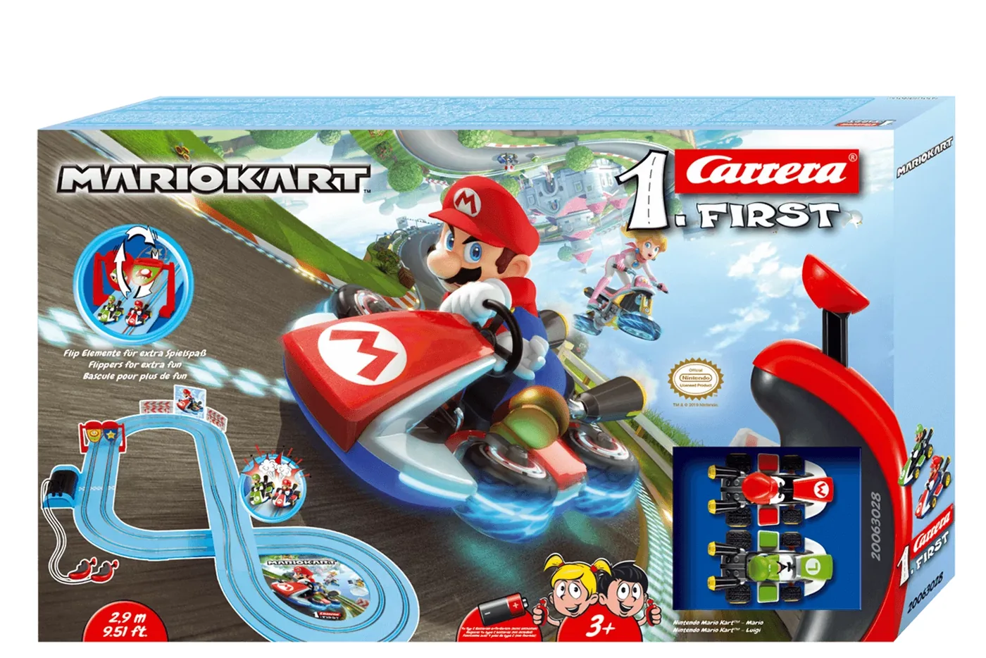 carrera-63028-1.webp Carrera Mario vs Luigi Racetrack Set with Electronic Handheld Controllers, Track Length 2.4 m, for Preschoolers Ages 3+