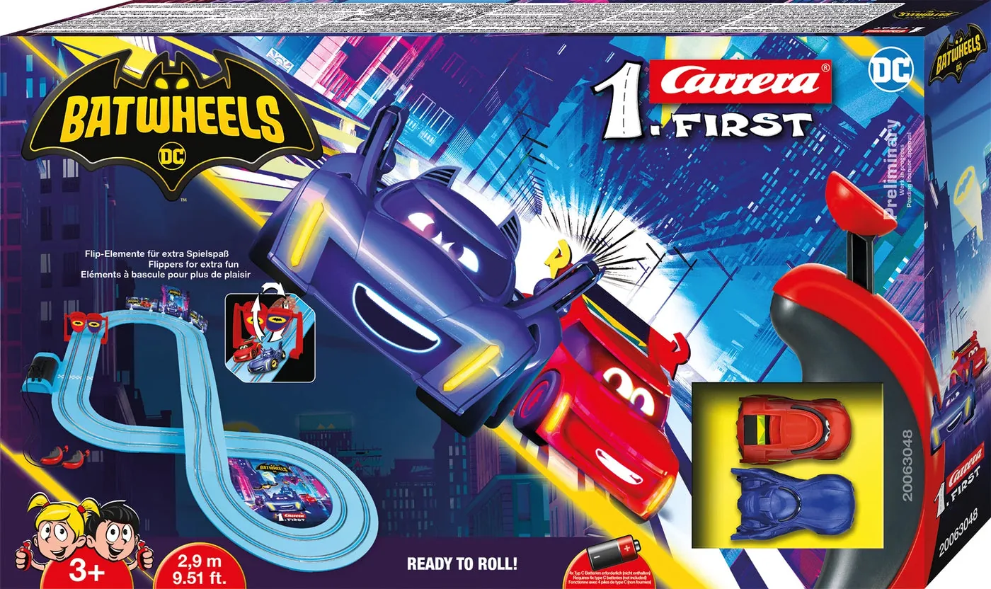 carrera-63048-1.webp Carrera FIRST Batwheels Ready to Roll Rechargeable Racing Set with Bam and Redbird, Track Length 2.9 m, Ages 3+