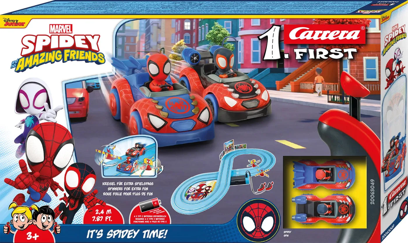 carrera-63049-1.webp Carrera FIRST Spidey It's Spidey Time Battery-Operated Racing Set, Track Length 2.4 m for Kids Ages 3+