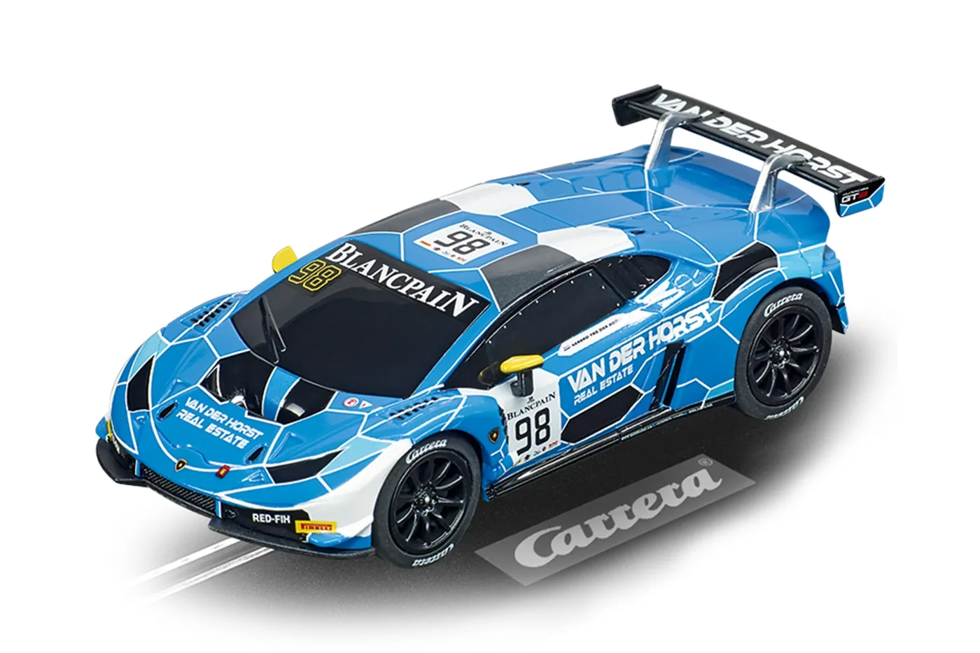carrera-64162-1.webp Carrera GO!!! Lamborghini Huracan GTM No. 98 Slot Car, Bright Blue, 1:43 Scale for Kids Ages 6+