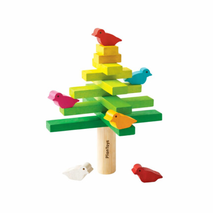 PlanToys Balancing Tree – Wooden Balancing Game with 11 Tree Pieces and 6 Birds for Kids