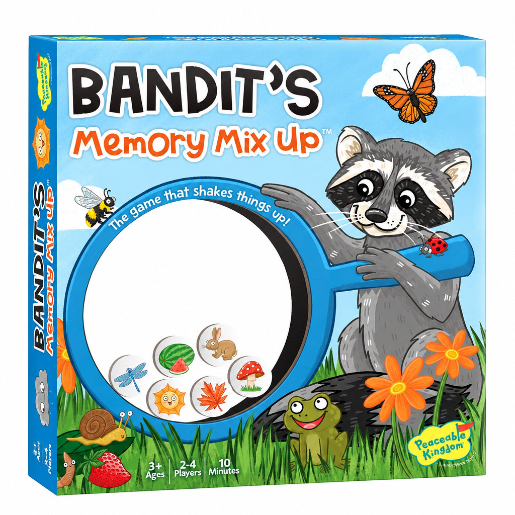 gmk6.jpg Peaceable Kingdom Bandit’s Memory Mix Up – Memory Game for Kids with Solo and Group Play Variations