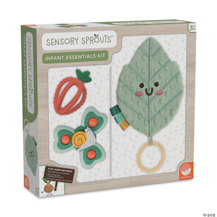 Mindware Sensory Sprouts Infant Essentials Kit – Sensory Set with Carrot Teether, Crinkle Paper and Ribbons, Ages 3 Months+ -