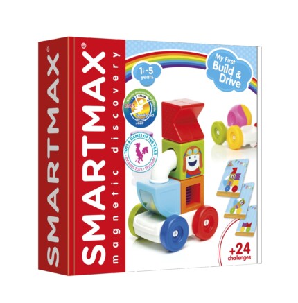 SmartMax My First Build & Drive – 2-in-1 Magnetic Playset with 24 Challenges and Double-Sided Building Platform for Kids