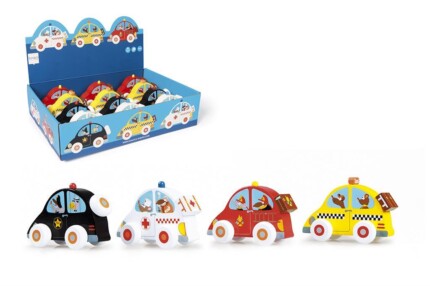 Scratch Europe Wooden Cars – 12 Piece Display of Ambulance, Fire Truck, Taxi and Police Car, Ages 12 Months+